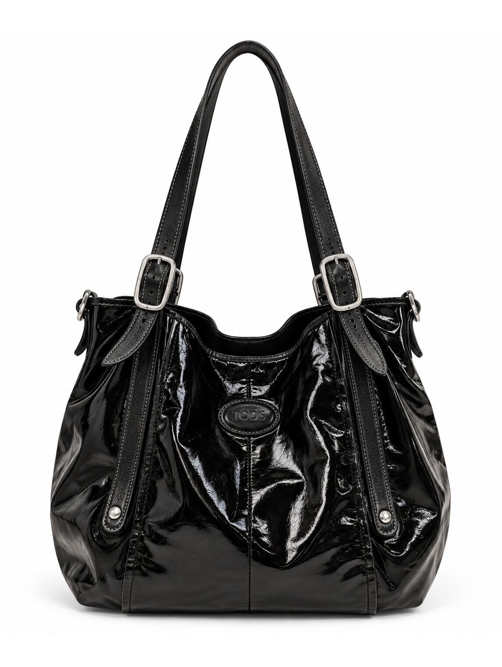 Tod's Black Glazed Coated Canvas Sacca Tote